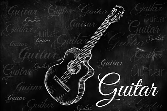 Guitar Classic Acoustic drawing on blackboard