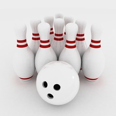 Naklejka premium 3d render of skittle and bowling ball on white background