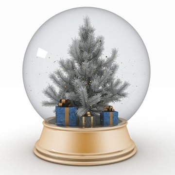 Snow ball with Christmas tree and presents