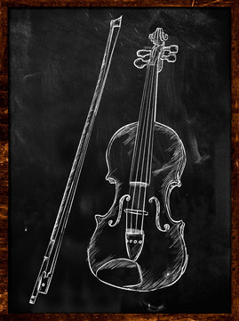 Violin Drawing Sketch on blackboard