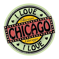 Grunge color stamp with text I Love Chicago inside, vector