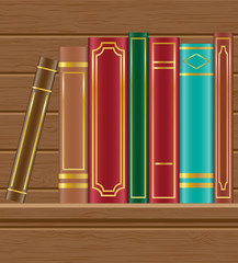 Fototapeta premium books on wooden shelf vector illustration