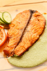 salmon steak with vegetables