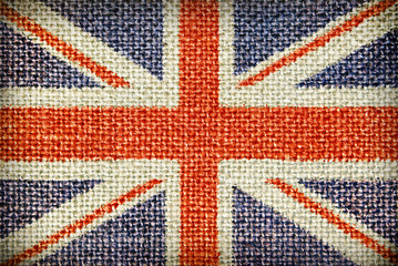 Texture of coarse cloth with the image of the Union Jack.