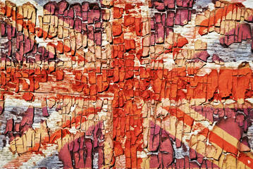 The texture of old paint, crackles with  Union Jack.