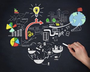 Hand drawing colorful graphics on black paper