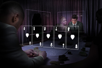 Casino white holographic card display in gambling room