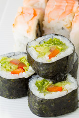 Vegitarian sushi rolls with roll with shrimps