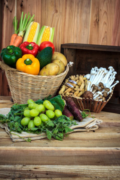 healthy organic vegetables and fruit still life art design