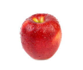 Fresh red apple with water drops.