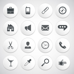 Set of white round buttons with pictograms