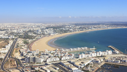 Morocco, view the beach and the marina of Agdir
