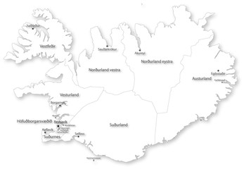 Vector map of Iceland with regions & cities. World Merkator