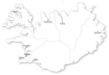 Vector map of Iceland with regions & cities