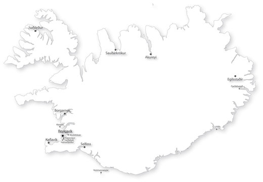 Vector map of Iceland with cities