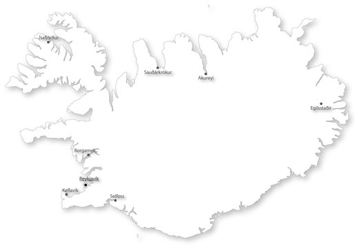 Simple vector map of Iceland with cities