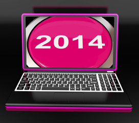 Two Thousand And Fourteen On Laptop Shows New Year 2014