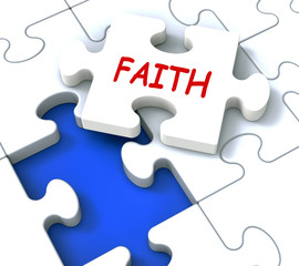 Fototapeta premium Faith Jigsaw Showing Religious Spiritual Belief Or Trust
