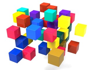 Fototapeta na wymiar Exploding Blocks Shows Scattered Puzzle
