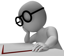 Student Reading Book Showing Research