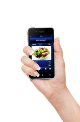 mobile phone with takeaway restaurant order screen isolated over