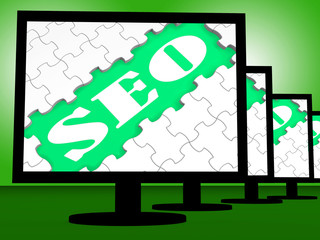 Seo On Monitors Shows Websites Search Engine Optimization Online