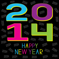 Happy New year 2014. Big numbers. Colorful card with abstract de