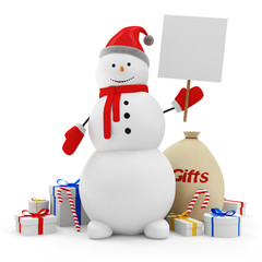 Funny Snowman with Christmas Accessories on white background