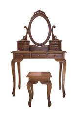 Old wood vanity table and chair