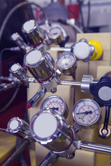 Manometer panel in nuclear  laboratory, industrial blue toned