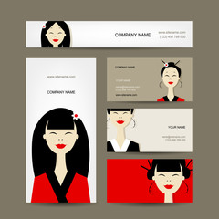 Business cards design with asian girls