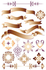 Calligraphic elements and banners isolated on white