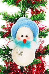 Christmas snowman on the tree.