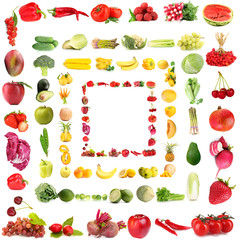 Collection of fruits and vegetables  isolated on white