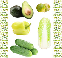 Collage of green vegetables and fruits