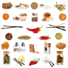 Printed kitchen splashbacks Aromatic Various spices and herbs isolated on white