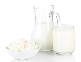 Fresh dairy products isolated on white