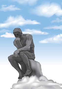 Thinker man concept illustration. French Sculptor Rodin Statue