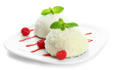 Delicious coconut cakes isolated on white