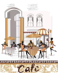 Cercles muraux Illustration Paris Série de cafés de rue avec des gens qui boivent du café