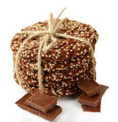 Homemade cookies with sesame seeds, isolated on white