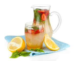 Basil lemonade with strawberry, isolated on white