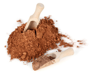 Cocoa powder isolated on white