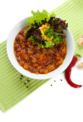 Chili Corn Carne - traditional mexican food, isolated on white