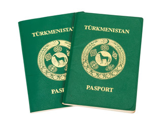 Two Turkmenistan passports isolated on white background