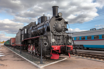 Old steam locomotive in railway museum