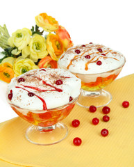 Tasty jelly on table on white background