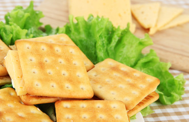 Sandwich crackers with cheese close up