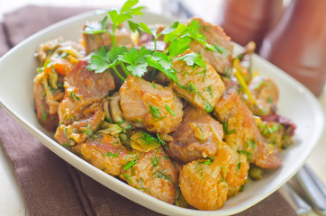 fried vegetables and meat