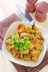 fried vegetables and meat